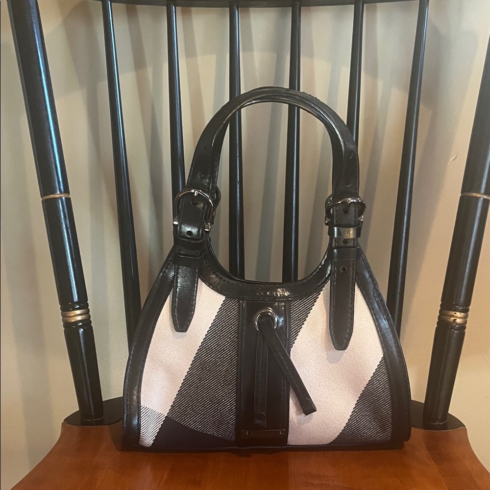 Burberry leather trimmed check handle bag